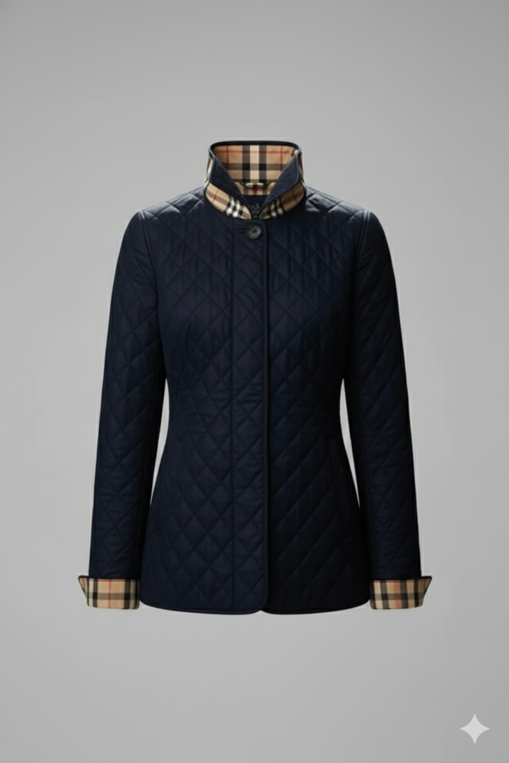 Women’s Quilted Jacket with Stand Collar and Button Closure