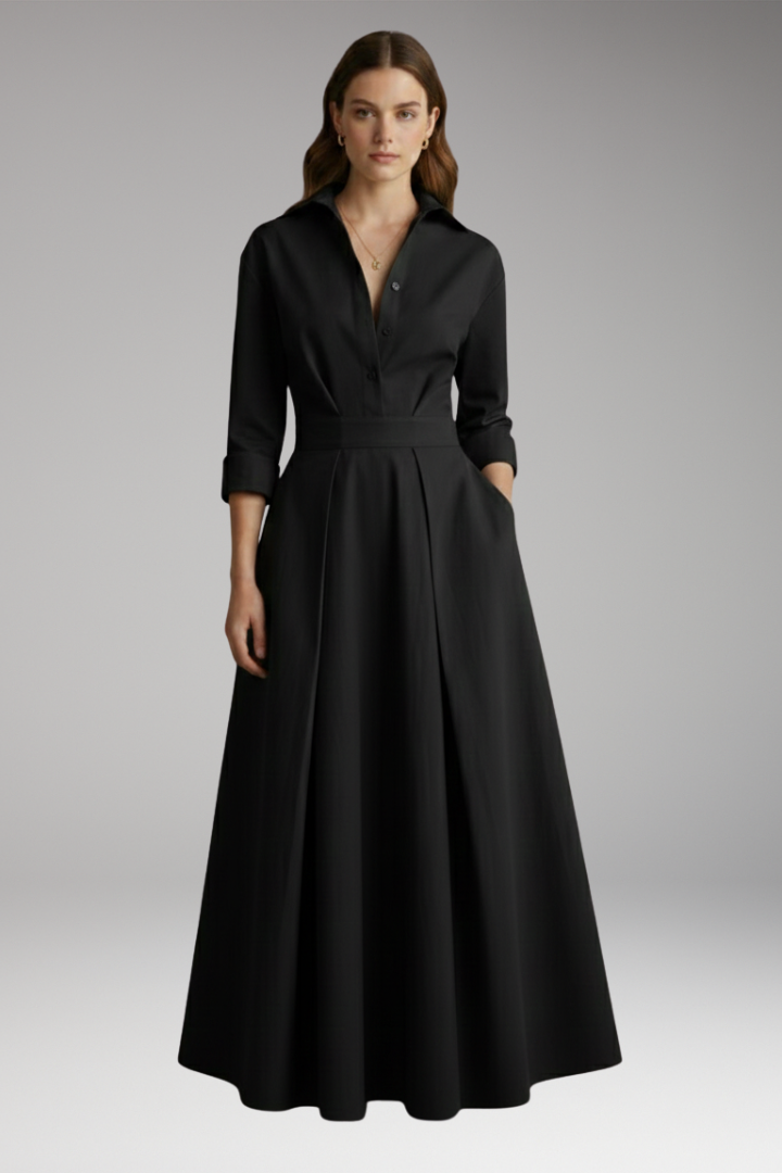 Women’s Shirt Dress with Button Closure and Defined Waist