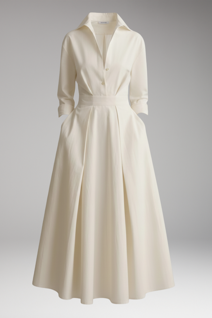 Women’s Shirt Dress with Button Closure and Defined Waist