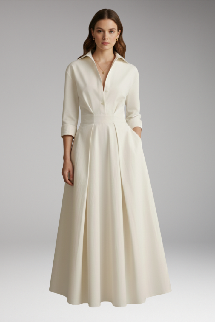 Women’s Shirt Dress with Button Closure and Defined Waist