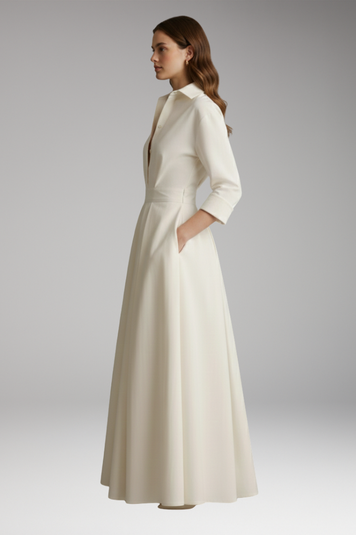 Women’s Shirt Dress with Button Closure and Defined Waist