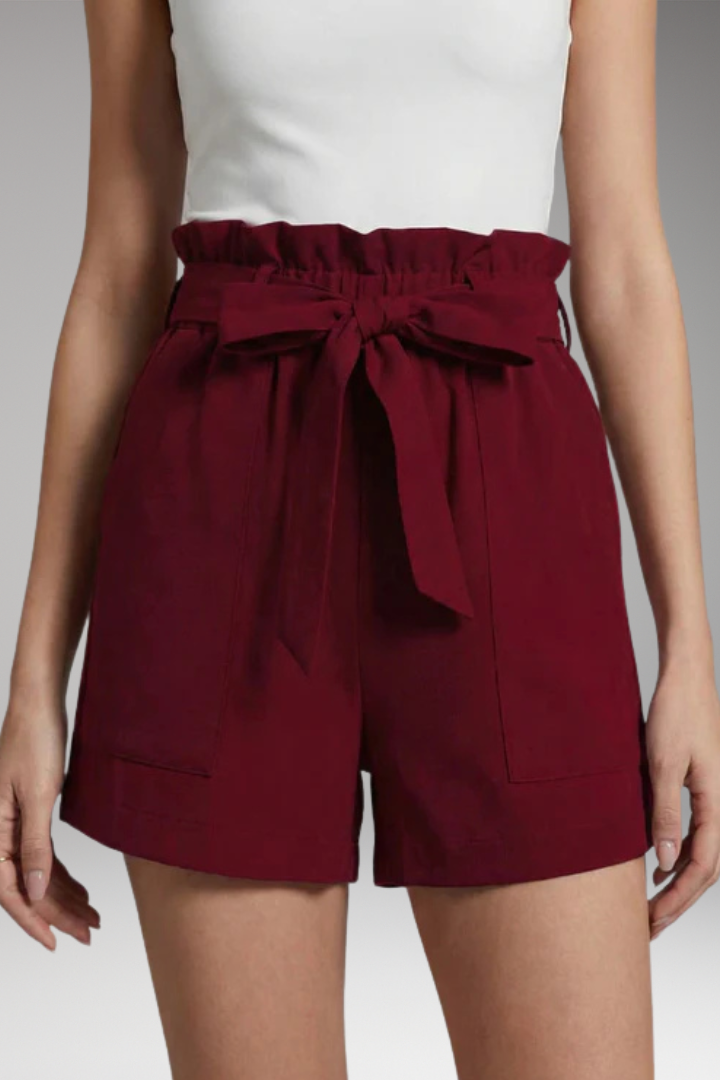 Women's Shorts with Tie Belt Waistband and Pockets