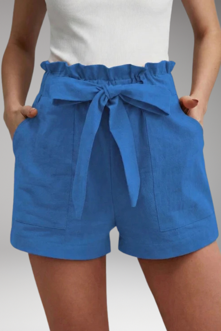 Women's Shorts with Tie Belt Waistband and Pockets