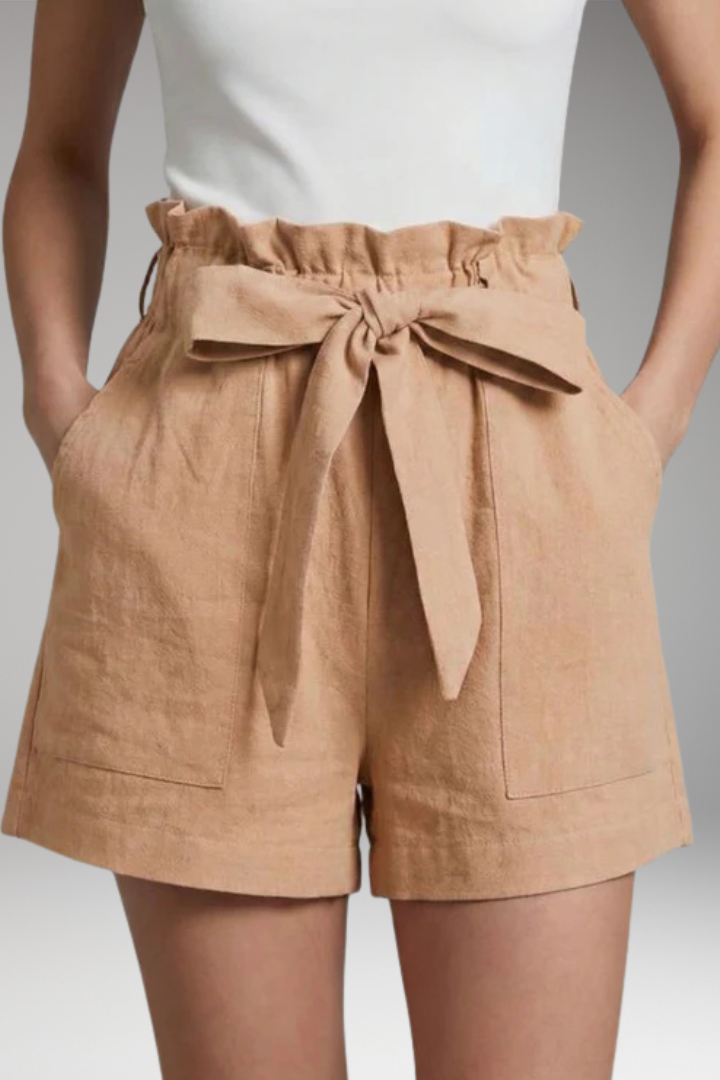 Women's Shorts with Tie Belt Waistband and Pockets