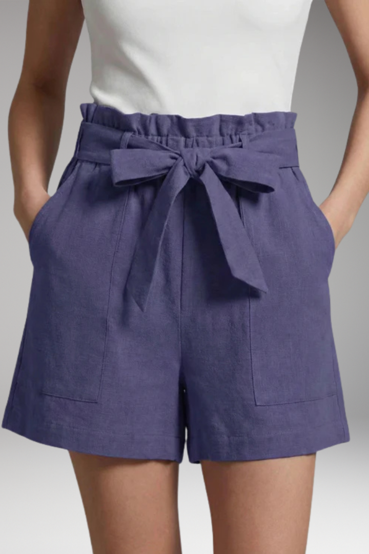 Women's Shorts with Tie Belt Waistband and Pockets