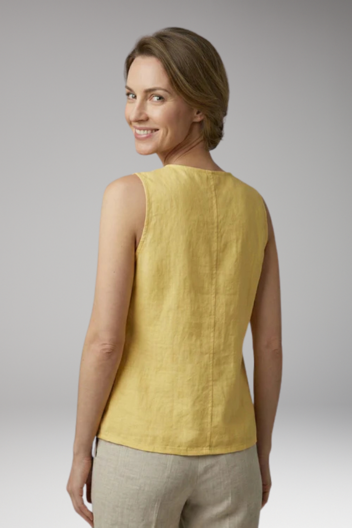 Women's Sleeveless Blouse with V Neck and Button Front