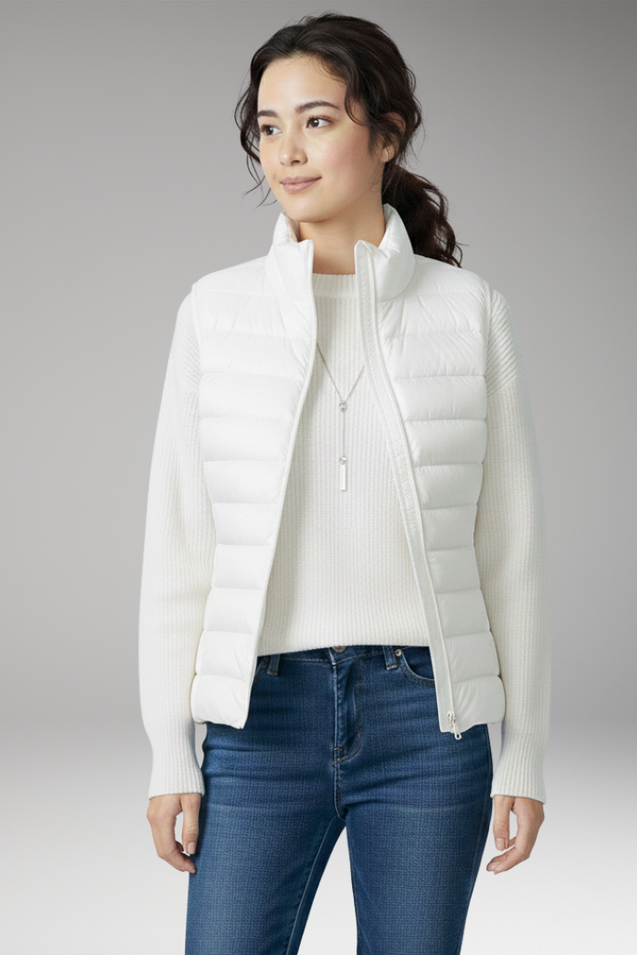 Women’s Sleeveless Jacket with Stand-Up Collar and Quilted Design
