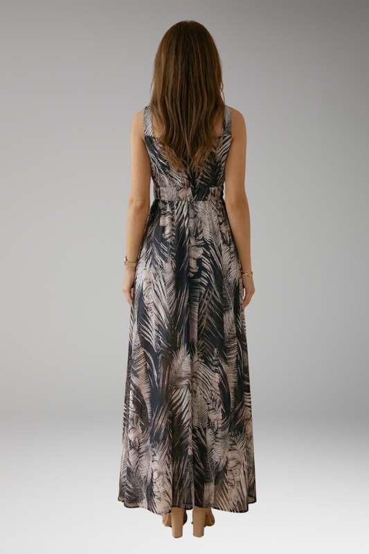 Women's Sleeveless Maxi Dress with Tropical Print and V-Neck