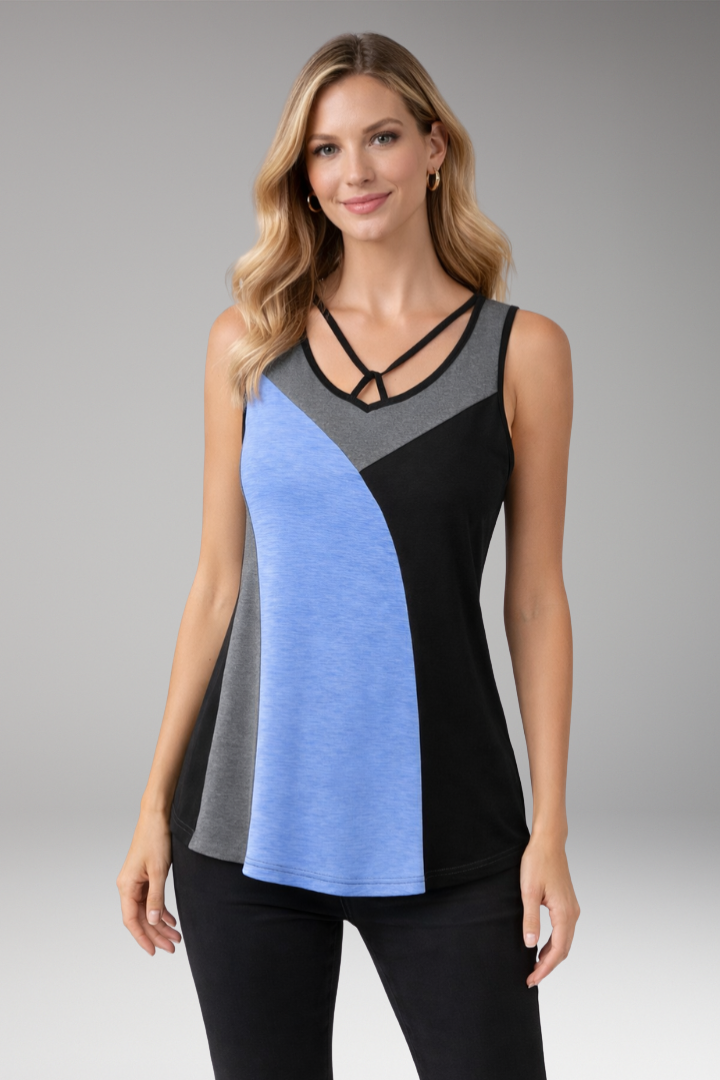 Women’s Sleeveless Top with Colourblock Design and Crisscross Straps