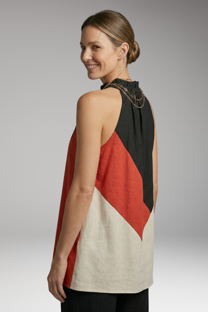 Women’s Sleeveless Top with Halter Neck and Colour-Block