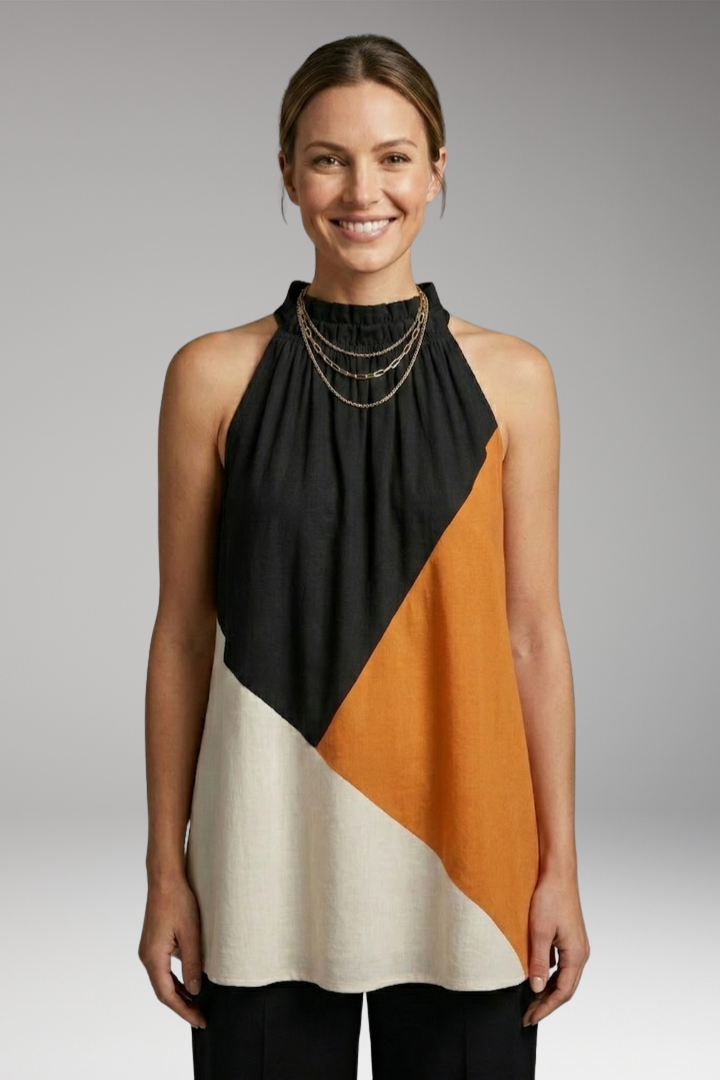 Women’s Sleeveless Top with Halter Neck and Colour-Block