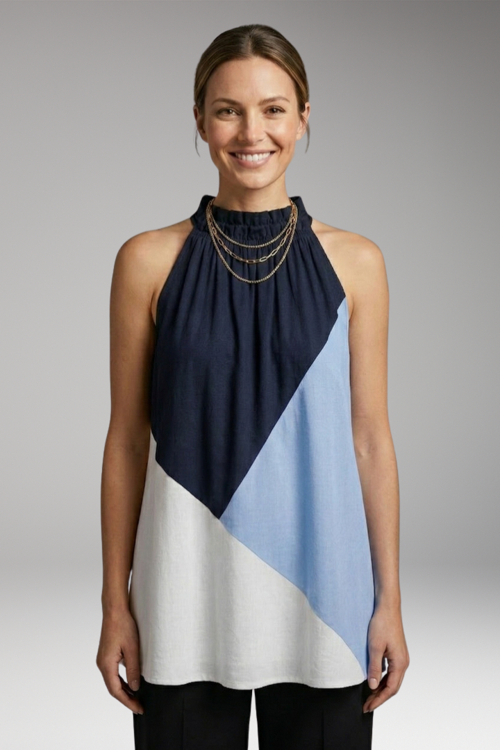 Women’s Sleeveless Top with Halter Neck and Colour-Block