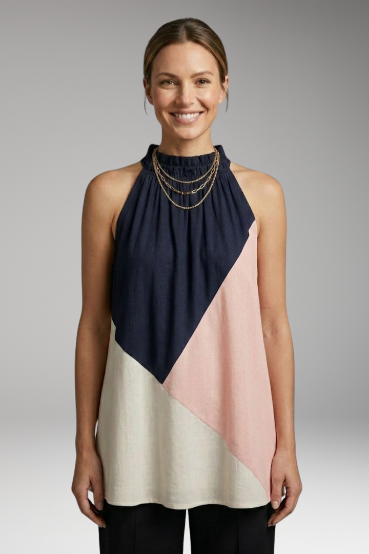 Women’s Sleeveless Top with Halter Neck and Colour-Block