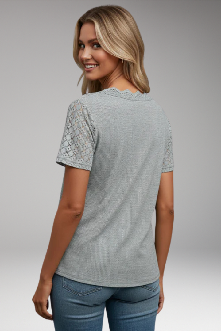 Women's T‑Shirt with Crochet Sleeves and Button Front