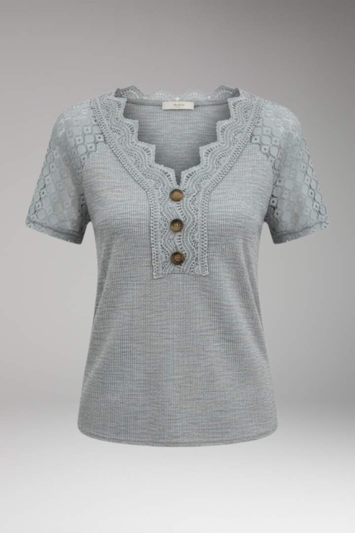 Women's T‑Shirt with Crochet Sleeves and Button Front