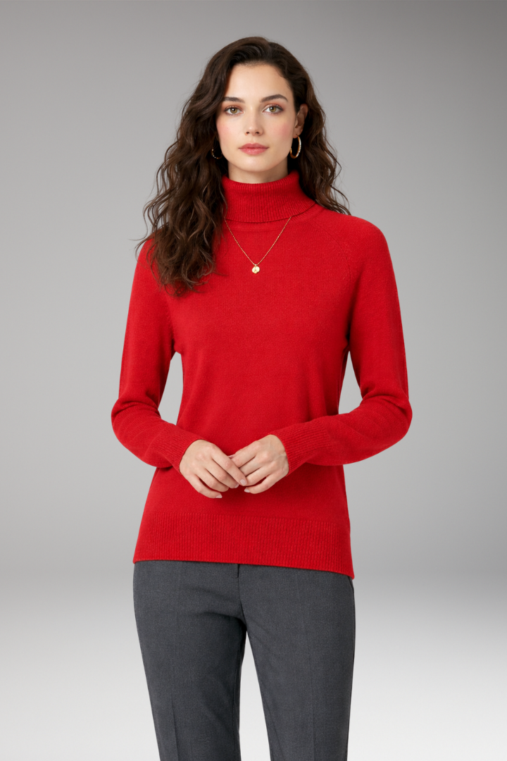 Women’s Turtleneck Jumper with Long Sleeves and Ribbed Cuffs
