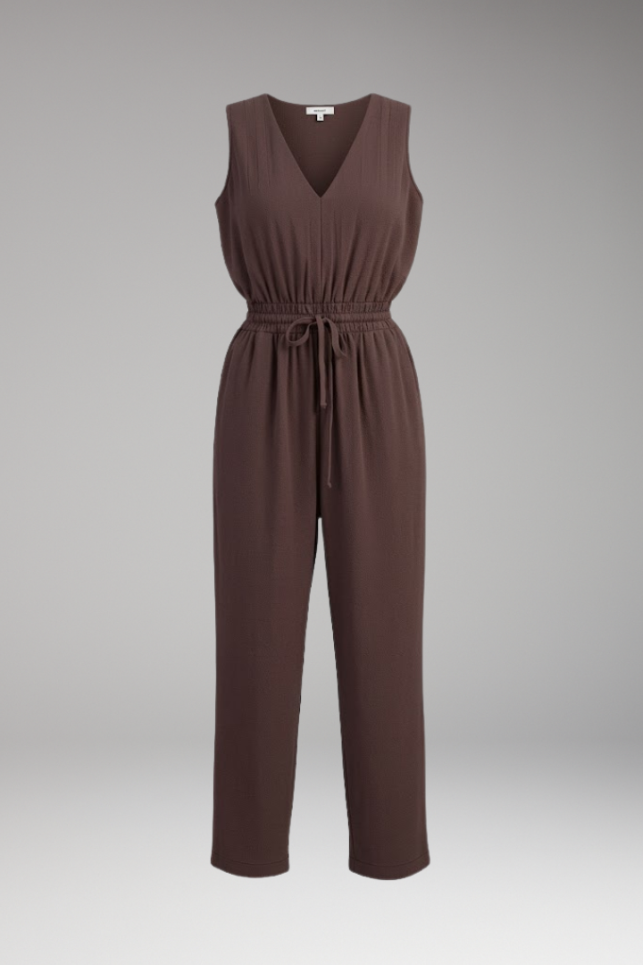 Women's V Neck Jumpsuit with Drawstring Waist