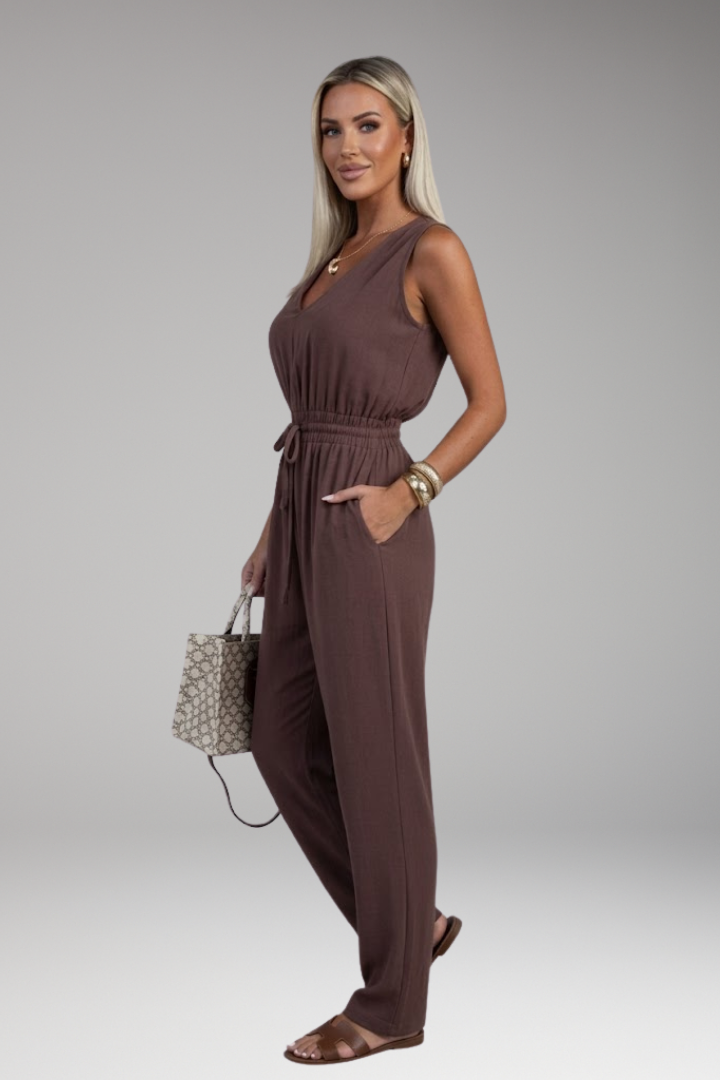 Women's V Neck Jumpsuit with Drawstring Waist