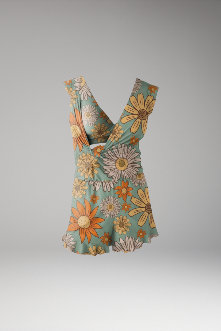 Women's Vintage Floral Jumpsuit with Loose Fit and Flowing Design