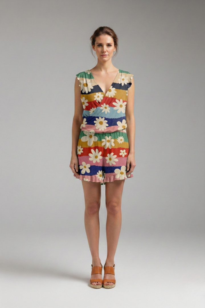 Women's Vintage Floral Jumpsuit with Loose Fit and Flowing Design