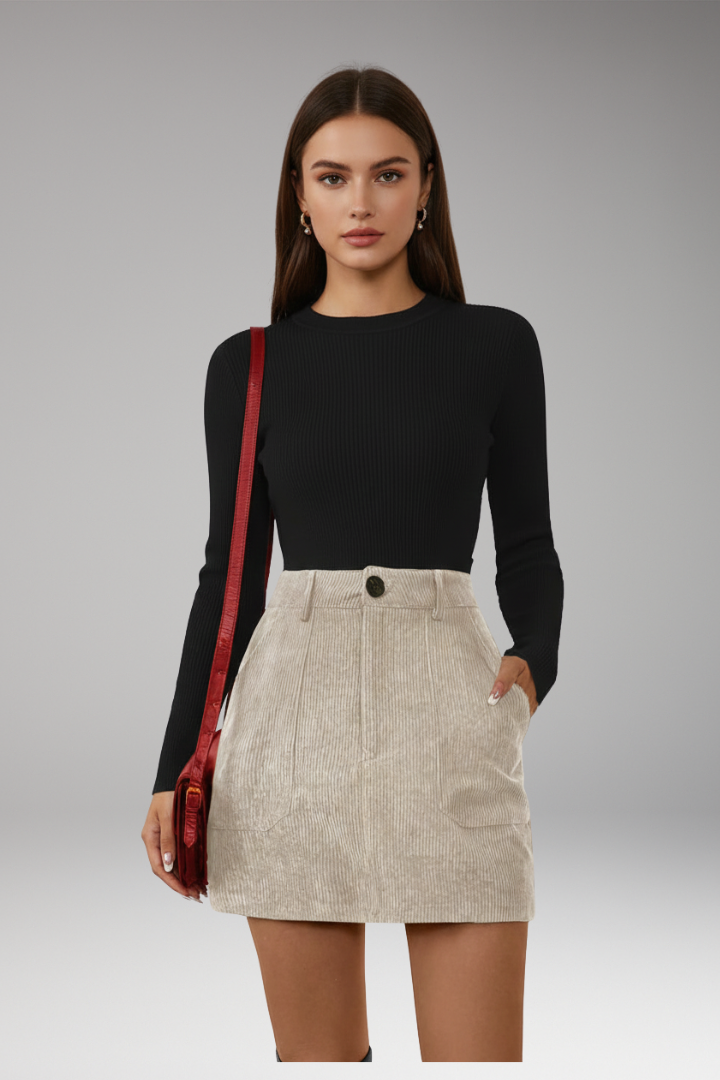 Women’s A-Line Skirt with Pocket and Plain Outer Surface