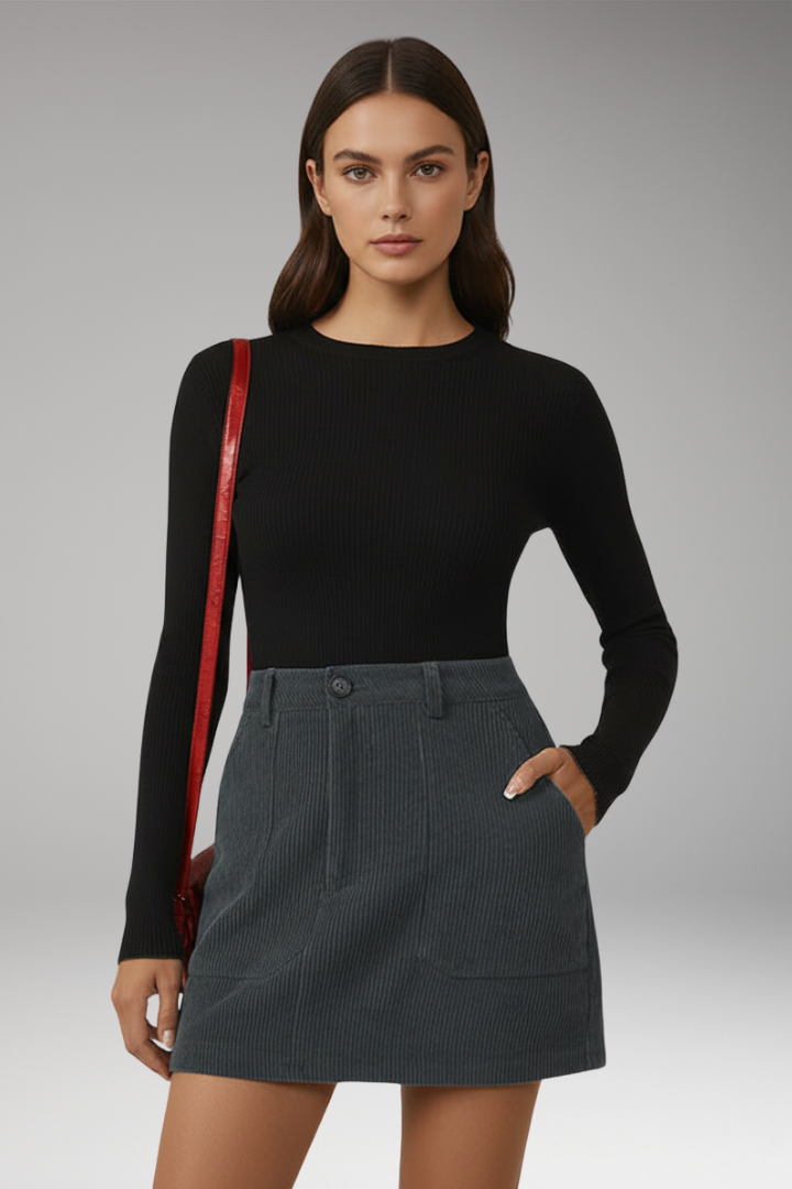 Women’s A-Line Skirt with Pocket and Plain Outer Surface