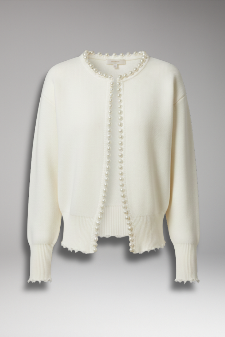Women’s Cardigan with Pearl Trim and Raw Hem