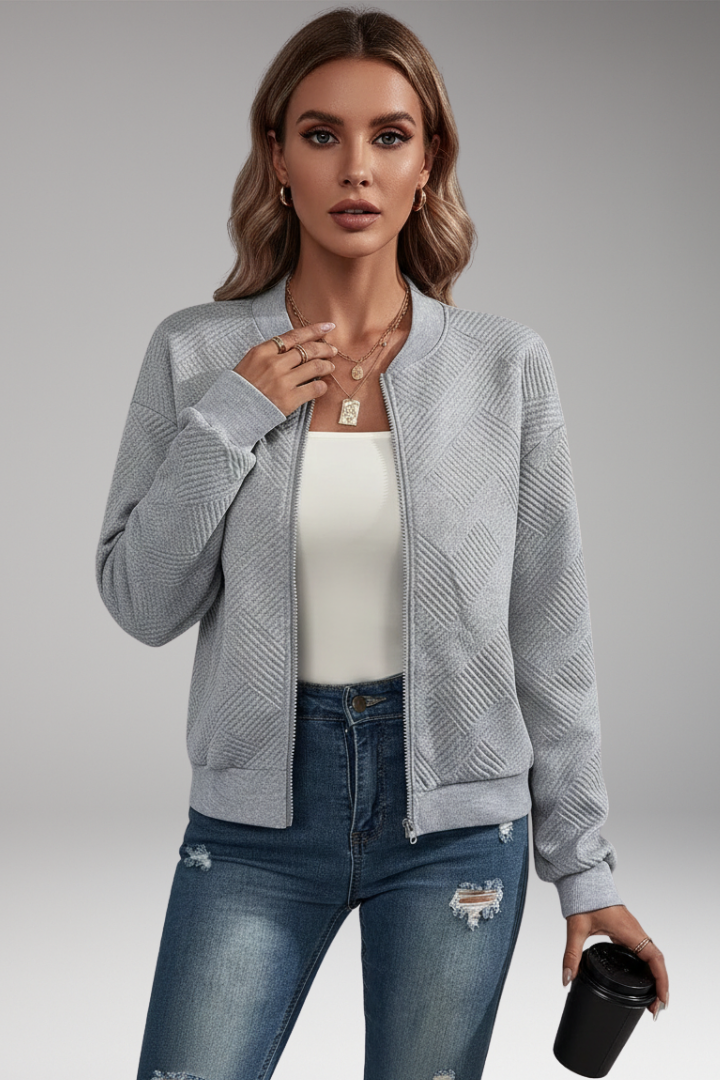 Women’s Cardigan with Zip Closure and Ribbed Hem