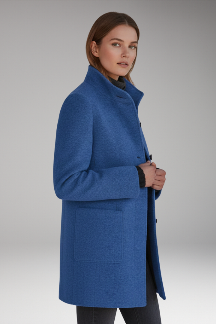 Women’s Coat with High Collar and Button Fastening