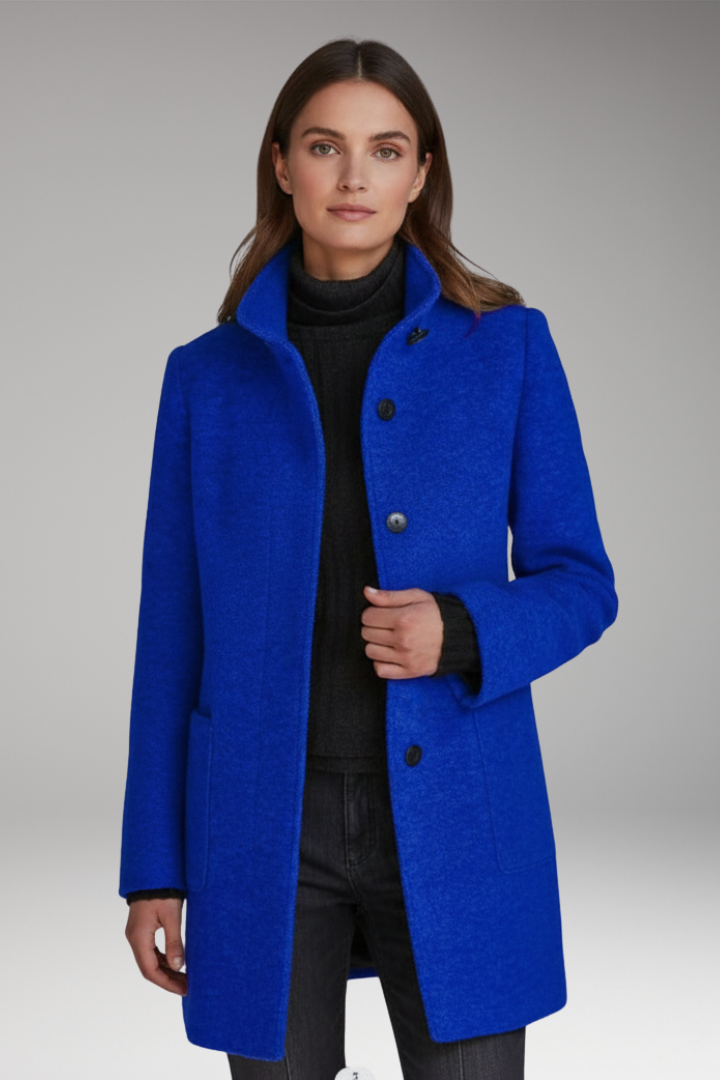Women’s Coat with High Collar and Button Fastening