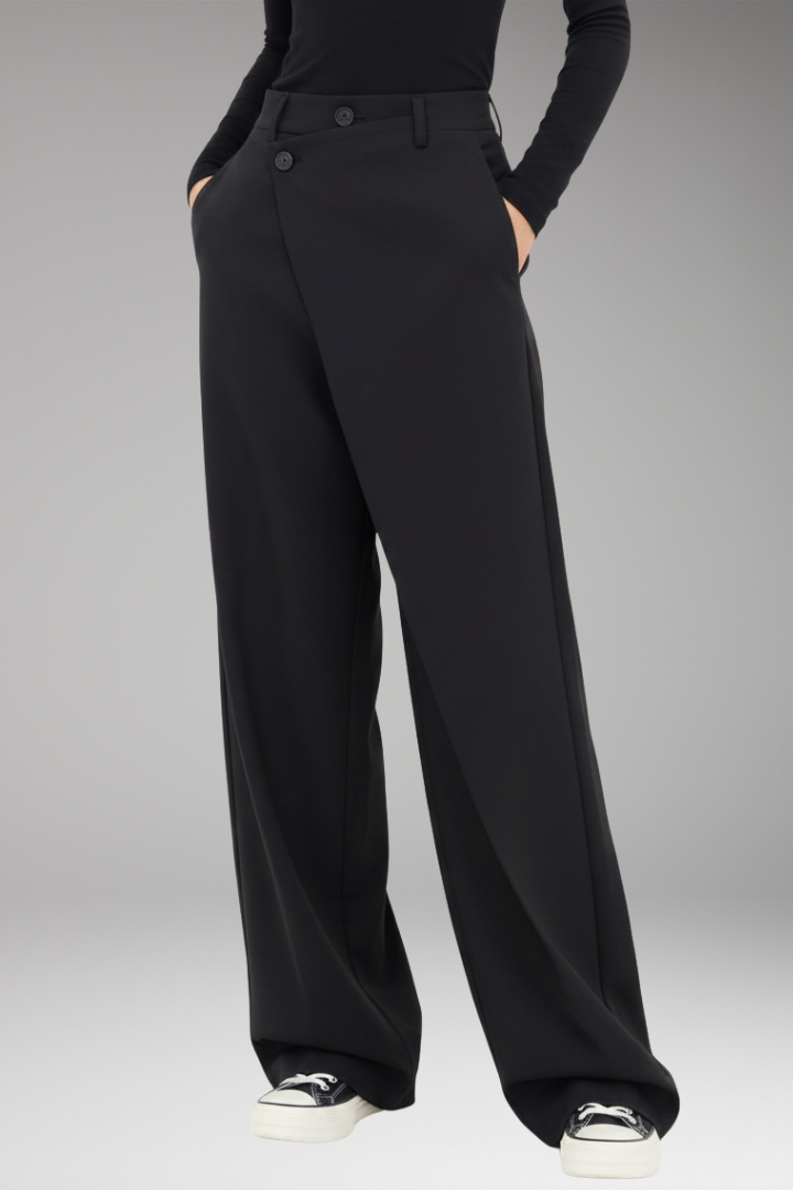Women's Dress Trousers with Asymmetrical Layer and Wide Legs