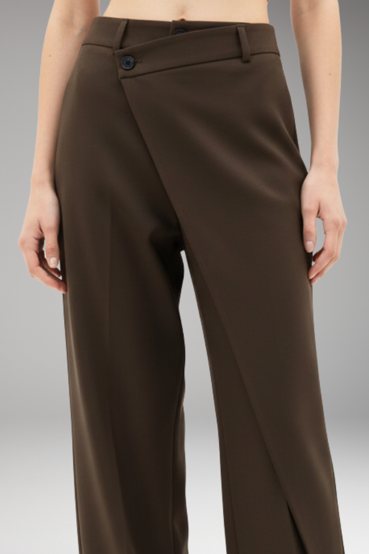 Women's Dress Trousers with Asymmetrical Layer and Wide Legs