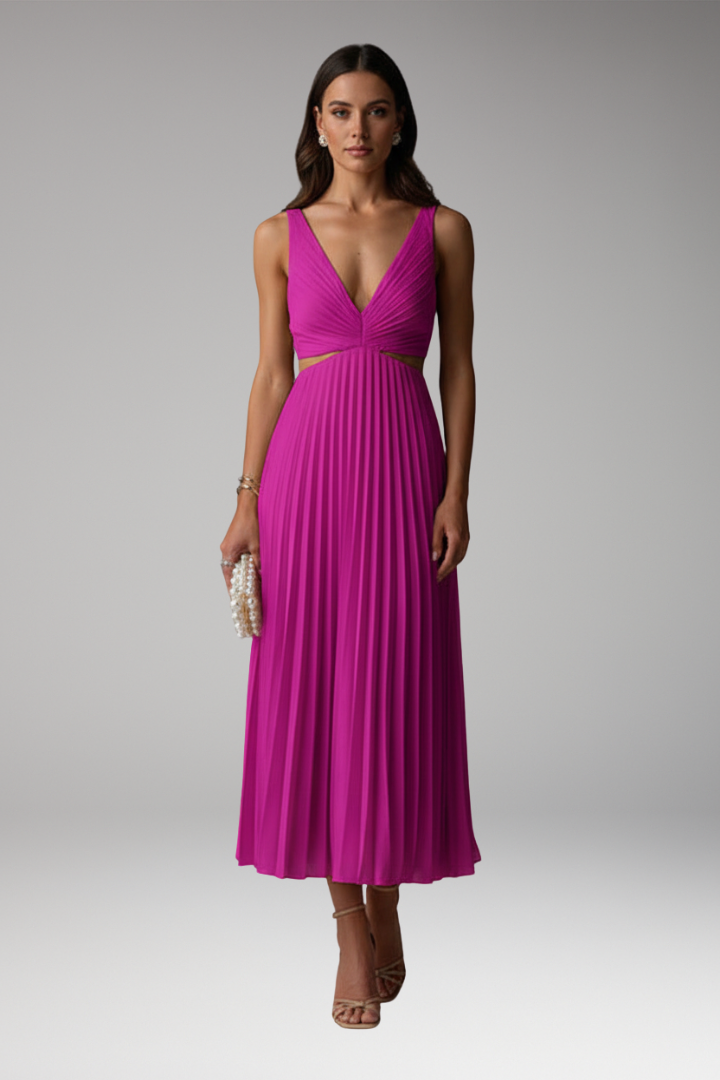 Women’s Dress with V-Neckline and Pleated Skirt
