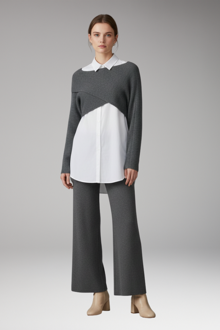 Women’s Knit Set with Cropped Jumper and Wide-Leg Trousers