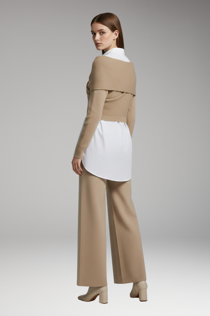 Women’s Knit Set with Cropped Jumper and Wide-Leg Trousers