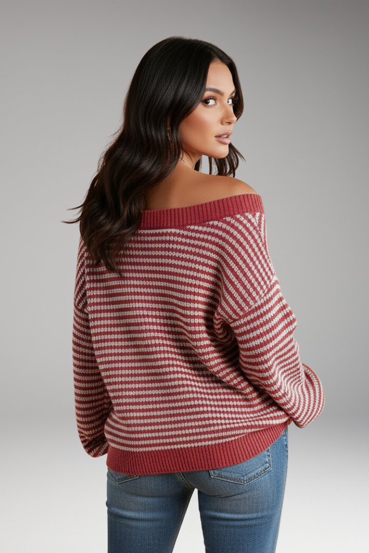 Women’s Knit Jumper with Drop-Shoulder and Lantern Sleeves