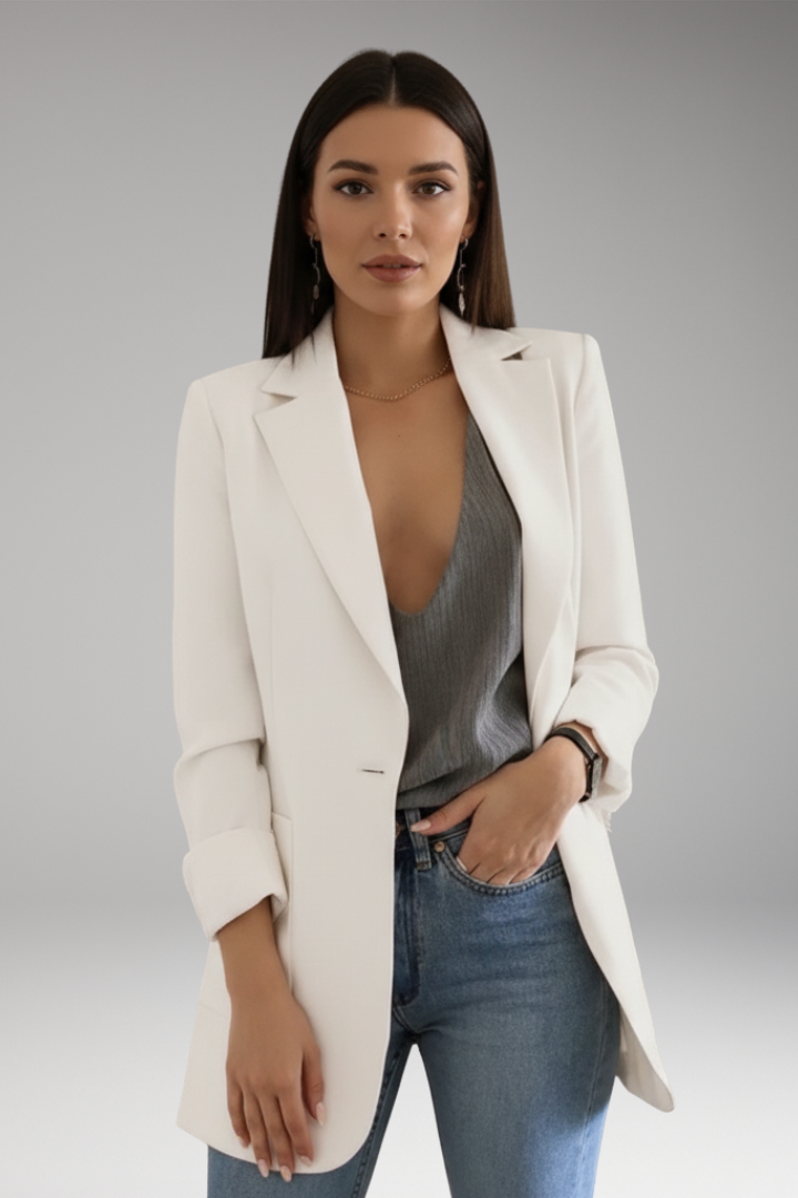 Women’s Long Blazer with Open Front and Patch Pocket