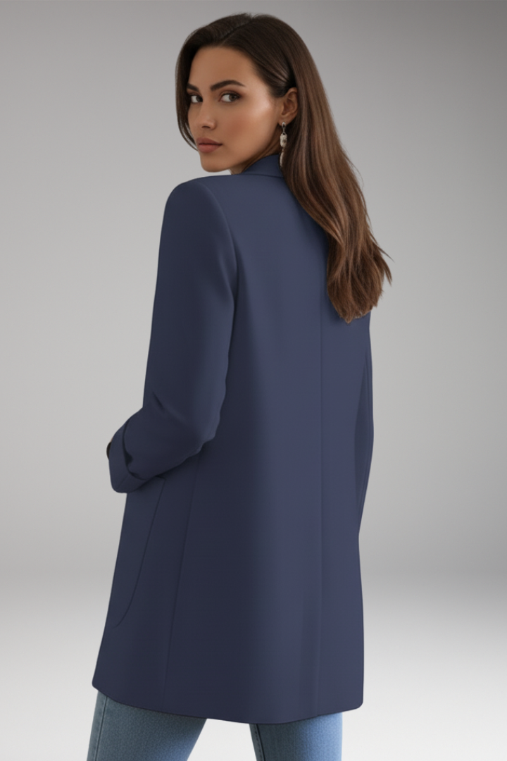 Women’s Long Blazer with Open Front and Patch Pocket