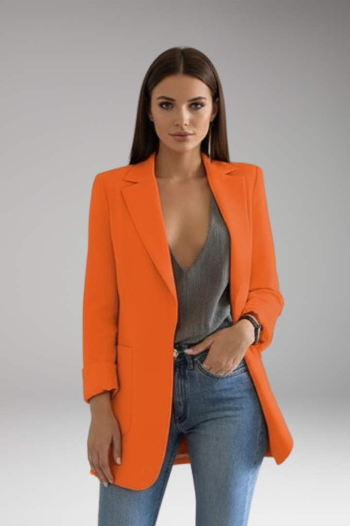 Women’s Long Blazer with Open Front and Patch Pocket