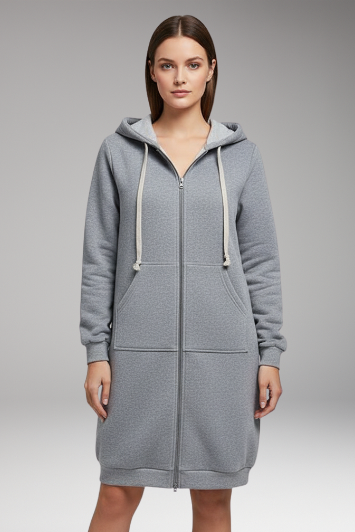 Women’s Longline Zip Hoodie with Hood and Pockets
