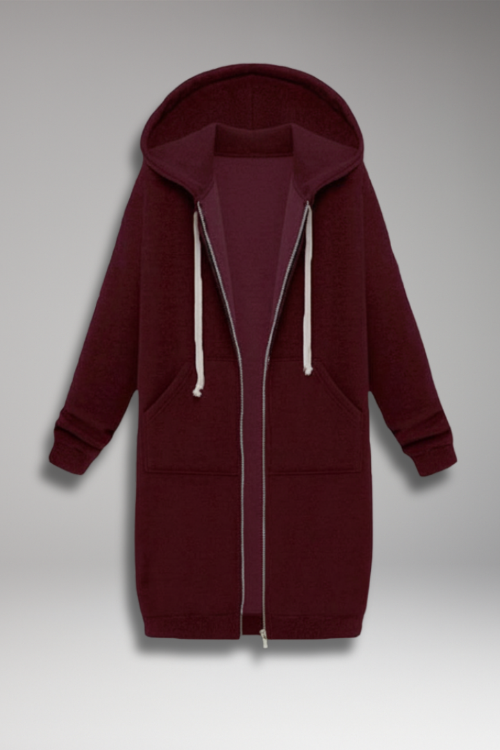 Women’s Longline Zip Hoodie with Hood and Pockets
