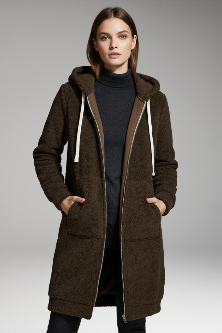 Women’s Longline Zip Hoodie with Hood and Pockets