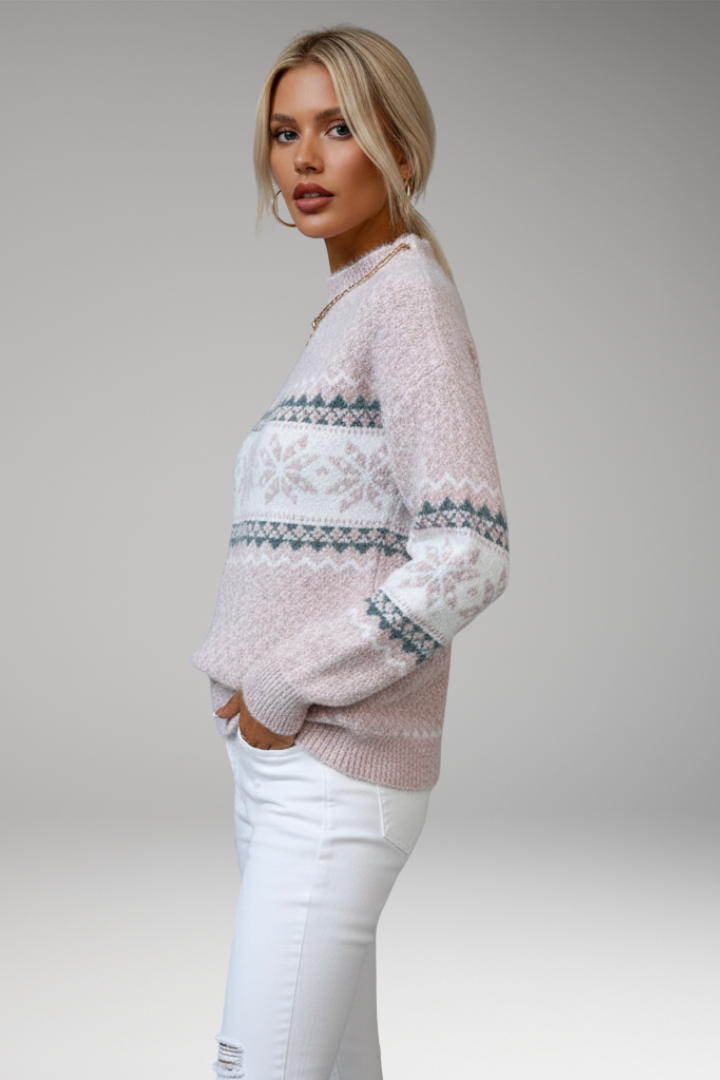 Women’s Pullover Jumper with Mock Neck and Ribbed Edges