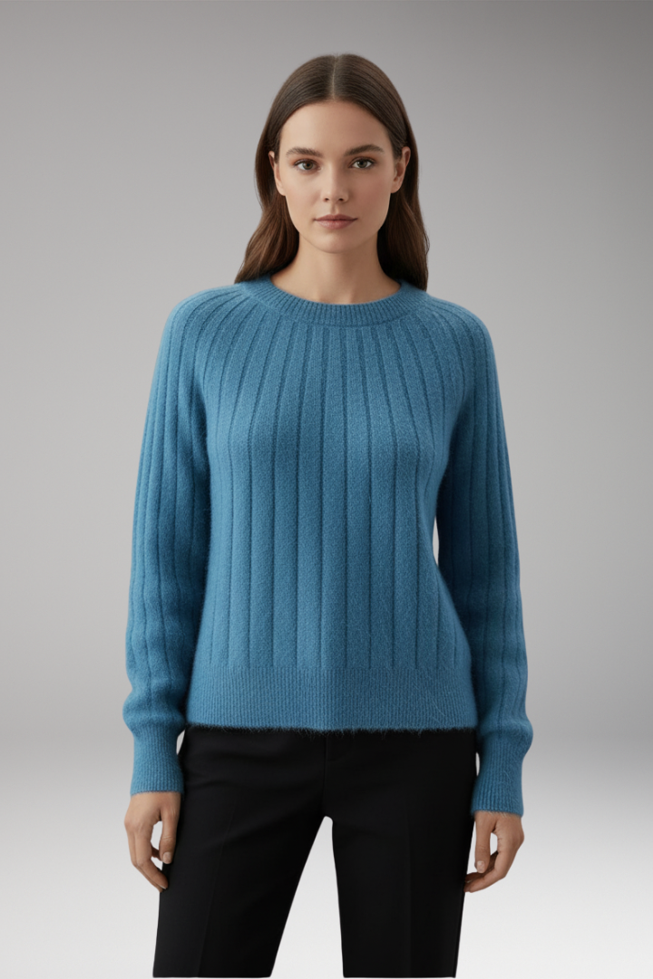 Women’s Jumper with Round Neck and Ribbed Texture