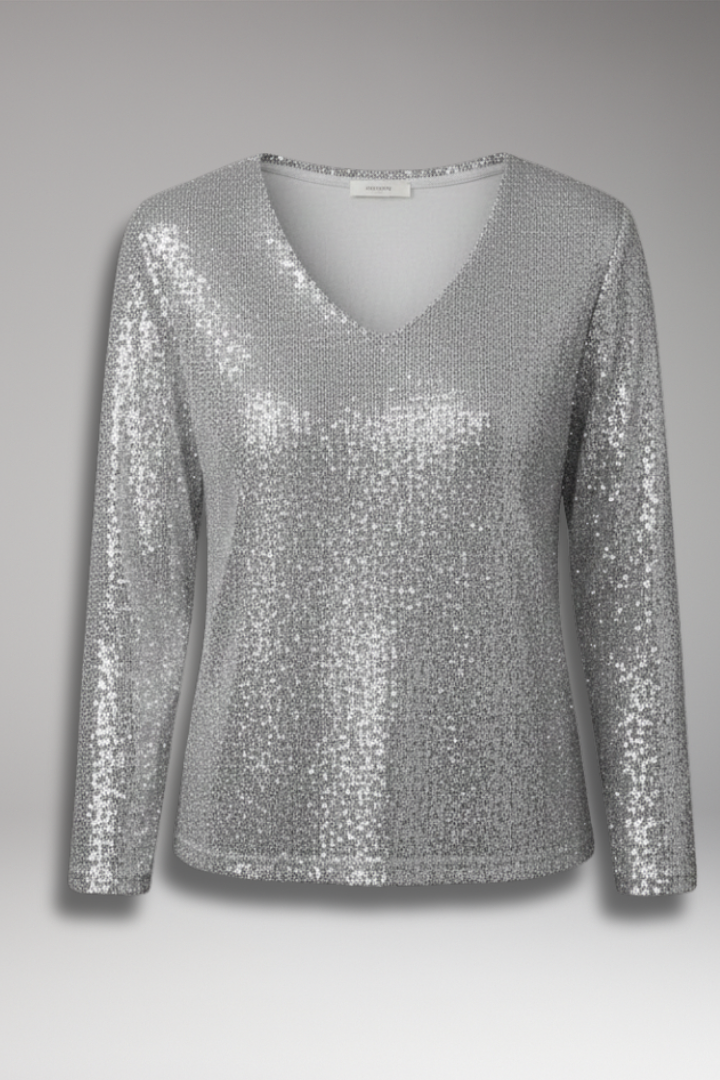 Women’s Top with V-Neck and Sequin-Covered Outer Layer