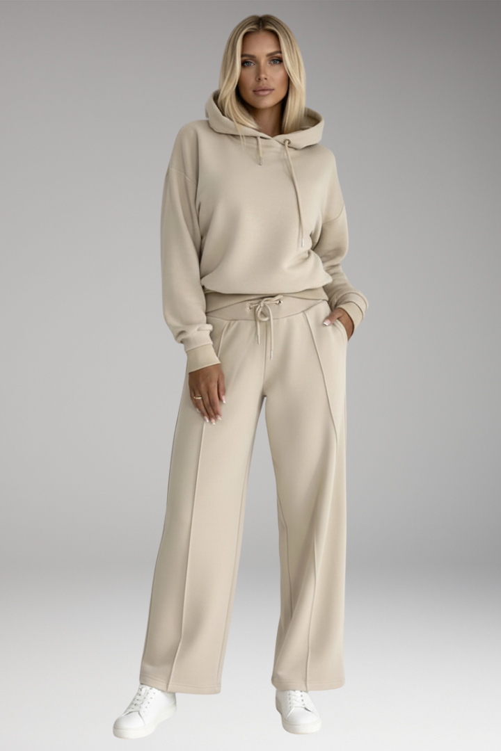 Women’s Tracksuit Set with Drawstring Hoodie and Wide-Leg Trousers