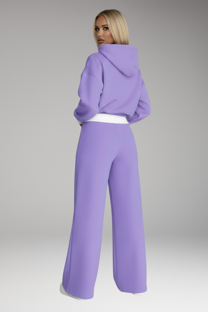 Women’s Tracksuit Set with Drawstring Hoodie and Wide-Leg Trousers