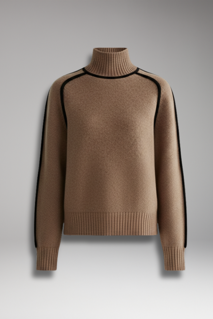 Women’s Turtleneck Jumper with High Collar and Piping Detail