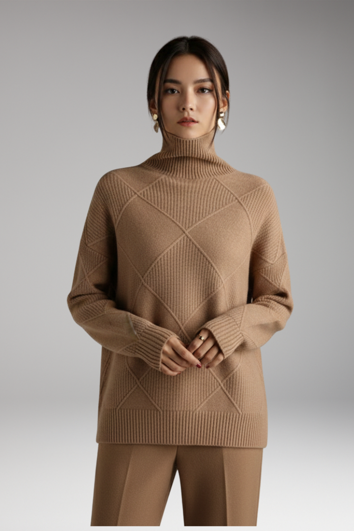 Women’s Turtleneck Jumper with Ribbed Cuffs and Textured Knit