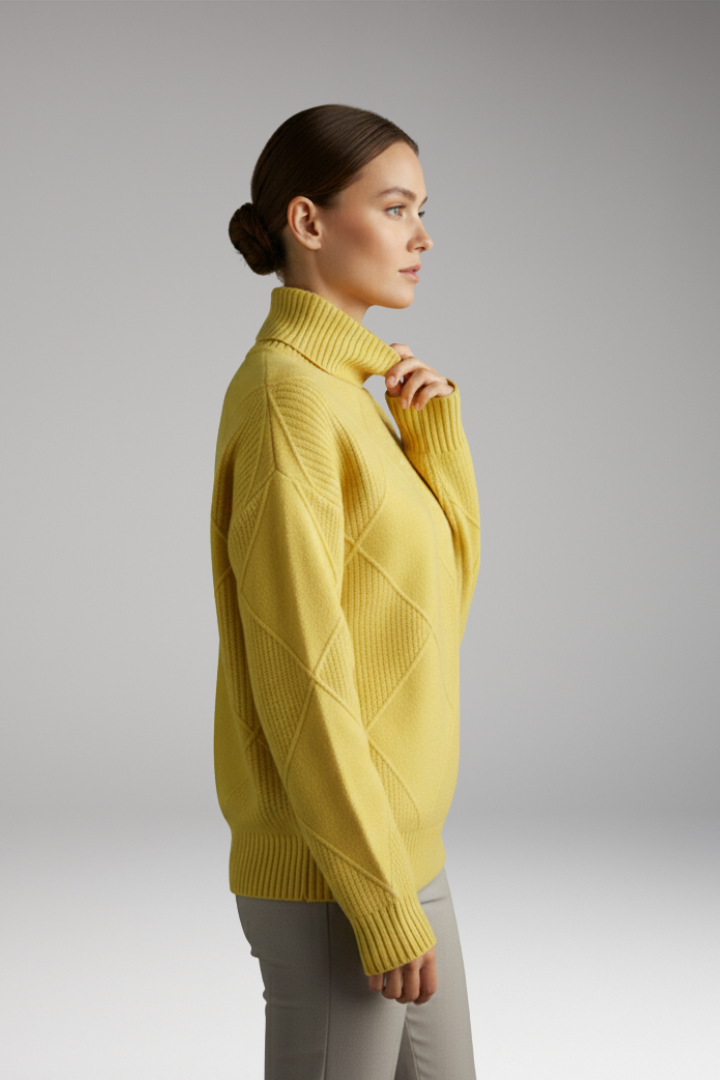 Women’s Turtleneck Jumper with Ribbed Cuffs and Textured Knit
